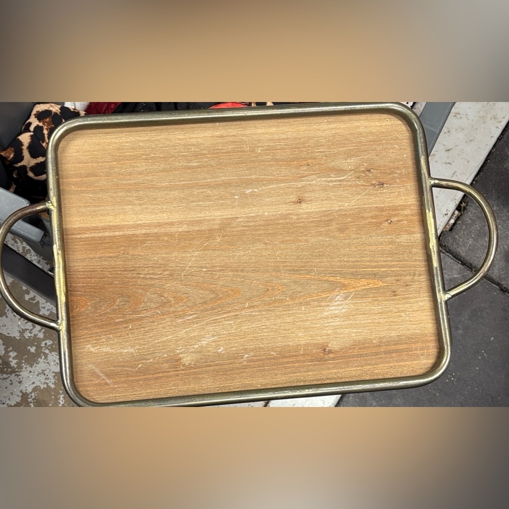 Rustic Wooden Serving Tray with Gold Accents